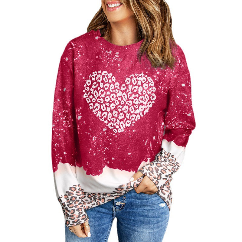Wholesale Valentine's Day Polyester Love Leopard Print Pullover Women's Hoodies